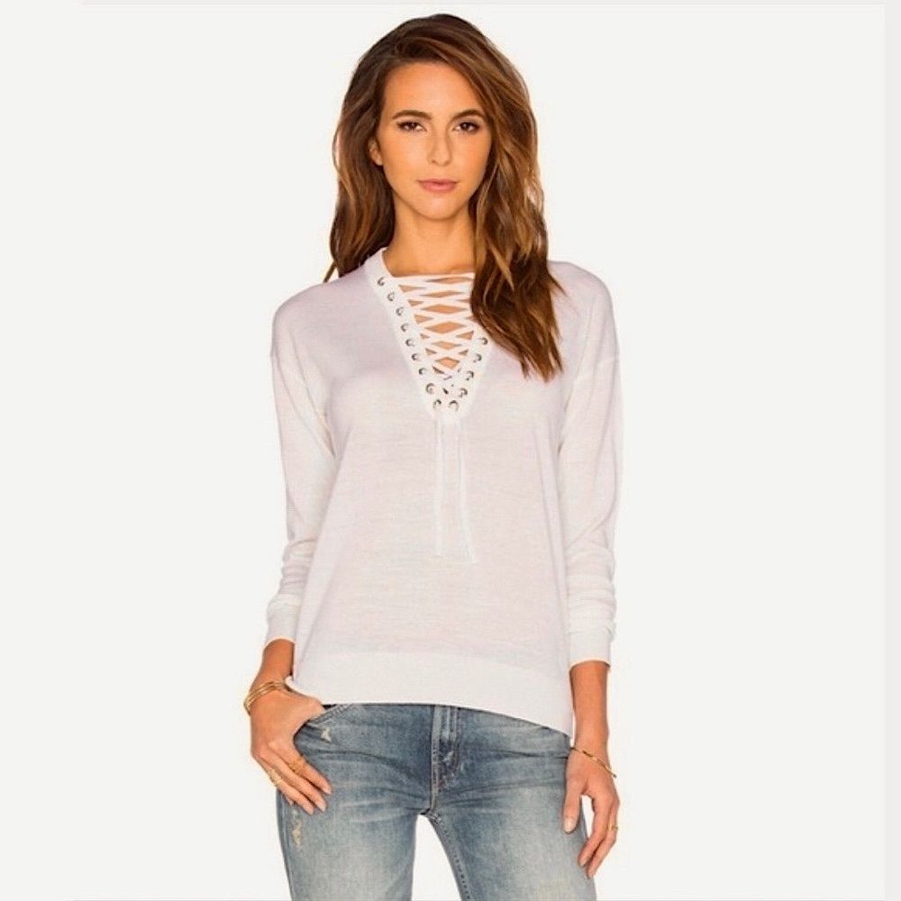 The Kooples Cream Lace-Up Merino Wool Sweater Size Medium
